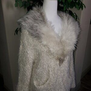 Sleeping On Snow Faux Fur Trimmed Long Cardigan